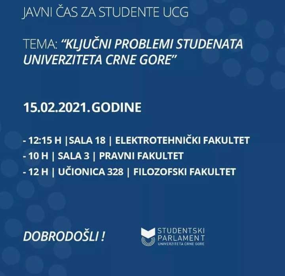 SPUCG: Javni studentski čas danas na tri lokacije
