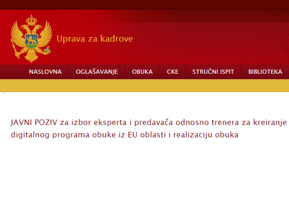 Poziv za izbor eksperta i predavača za kreiranje digitalnog programa obuke iz EU oblasti i realizaciju obuka