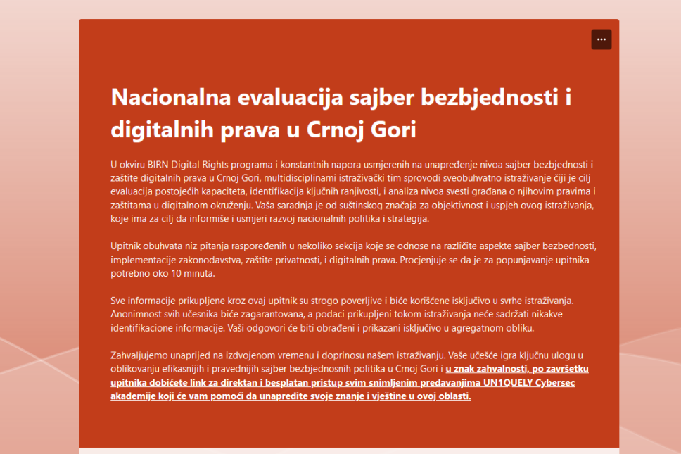 Nacionalna evaluacija sajber bezbjednosti i digitalnih prava u Crnoj Gori
