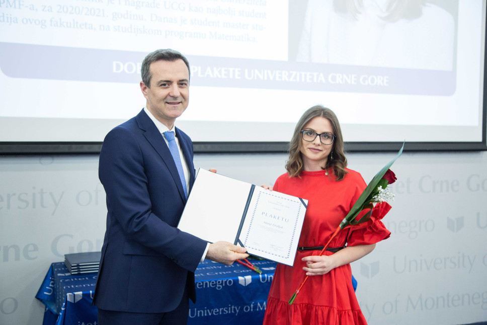 Marija Došljak - dobitnica Plakete Univerziteta Crne Gore za oblast tehničkih, prirodno-matematičkih i medicinskih nauka