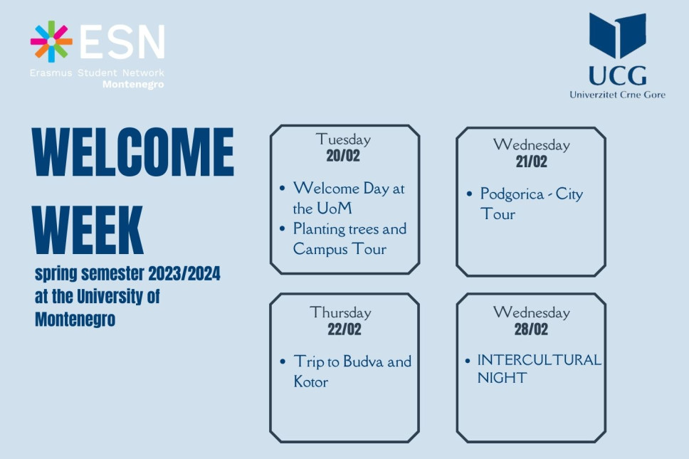 Nedjelja dobrodošlice za <span class="CyrLatIgnore">Erasmus</span>+ studente na Univerzitetu Crne Gore