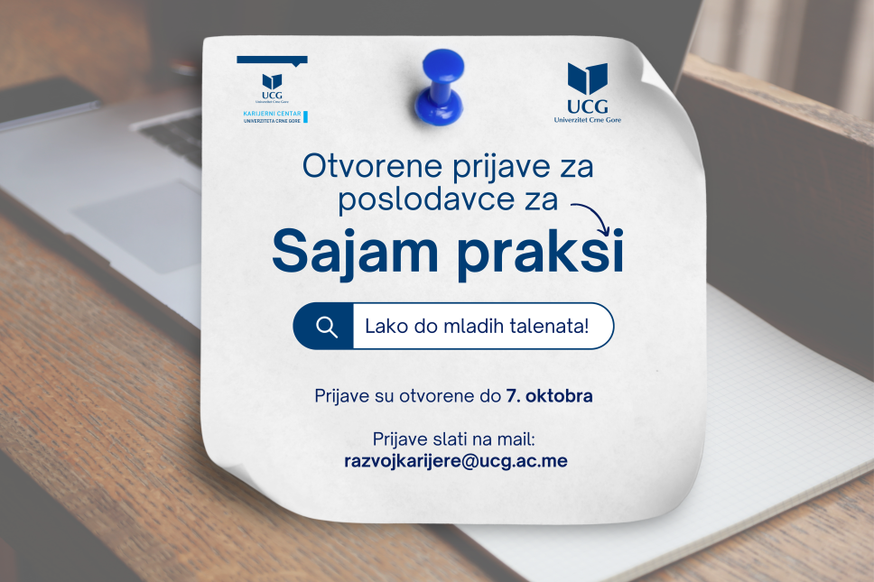 Poziv poslodavcima: Prijavite se za šesti Sajam praksi Univerziteta Crne Gore 