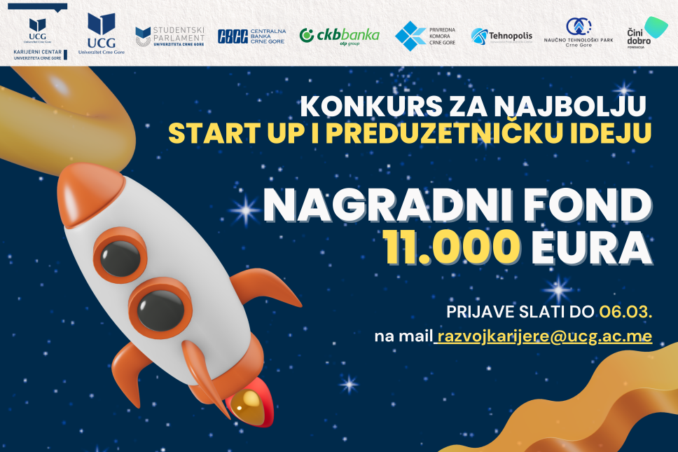 Nagradni konkurs za najbolju start up i preduzetničku ideju studenata Univerziteta Crne Gore