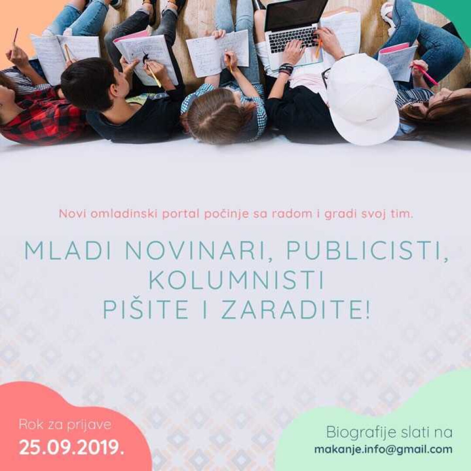 Prijave mladih novinara, publicista i kolumnista za novi omladinski portal