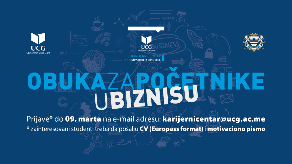 Produžen rok: Za besplatnu obuku početnika u biznisu studenti UCG se mogu prijaviti  do 9. marta
