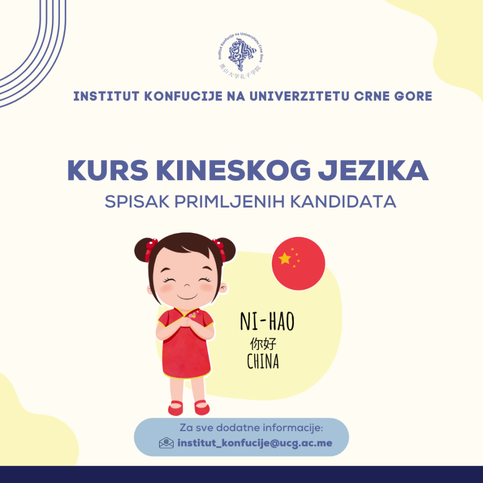 Spisak primljenih kandidata za besplatan kurs kineskog jezika 