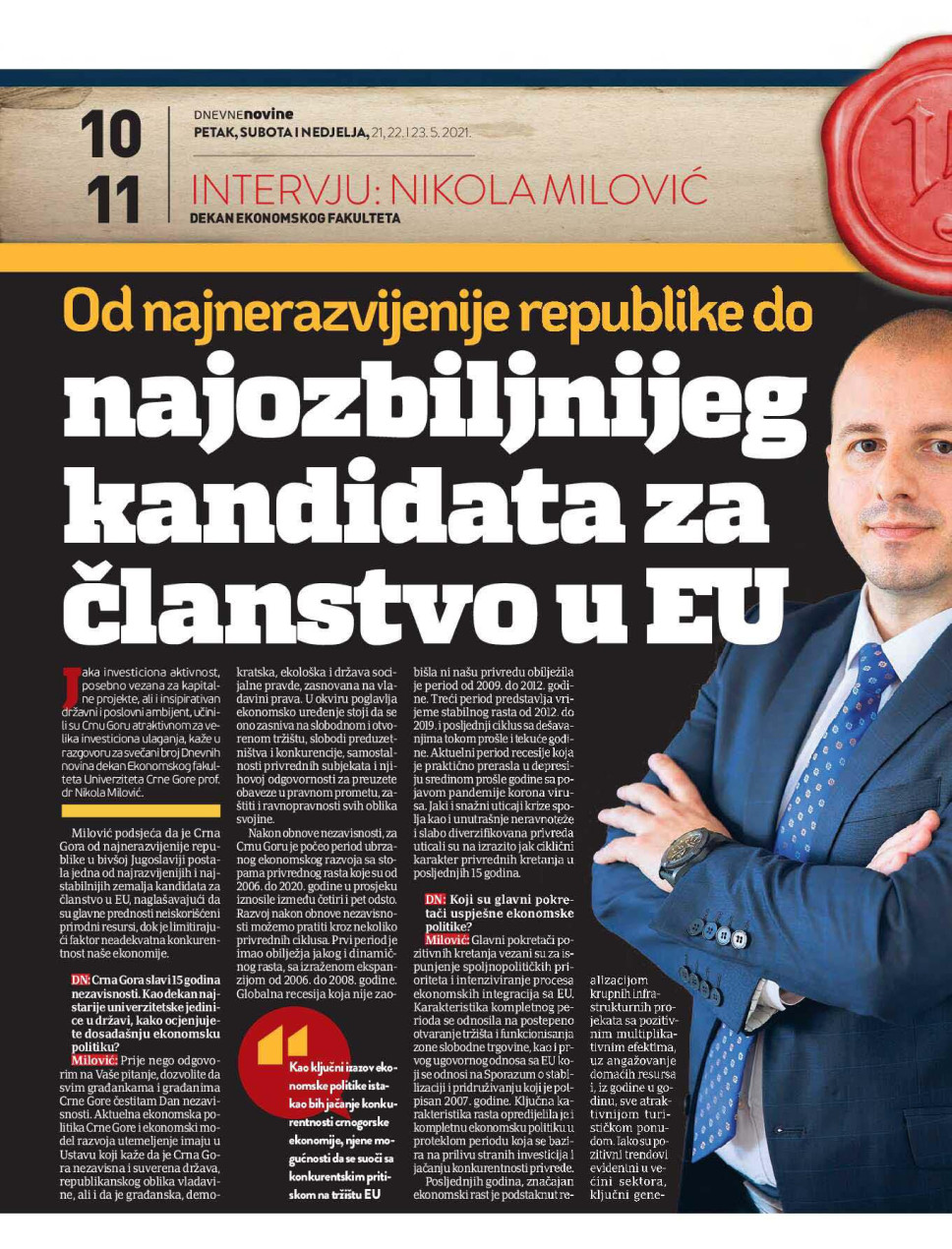 Intervju dekana Ekonomskog fakulteta povodom 15 godina od obnove nezavisnosti Crne Gore