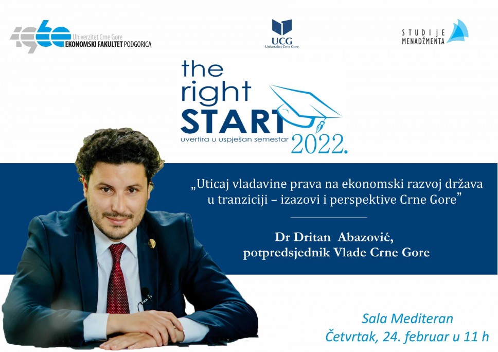 Lecture by Dr. Dritan Abazović within the manifestation The Right Start at the Faculty of Economics