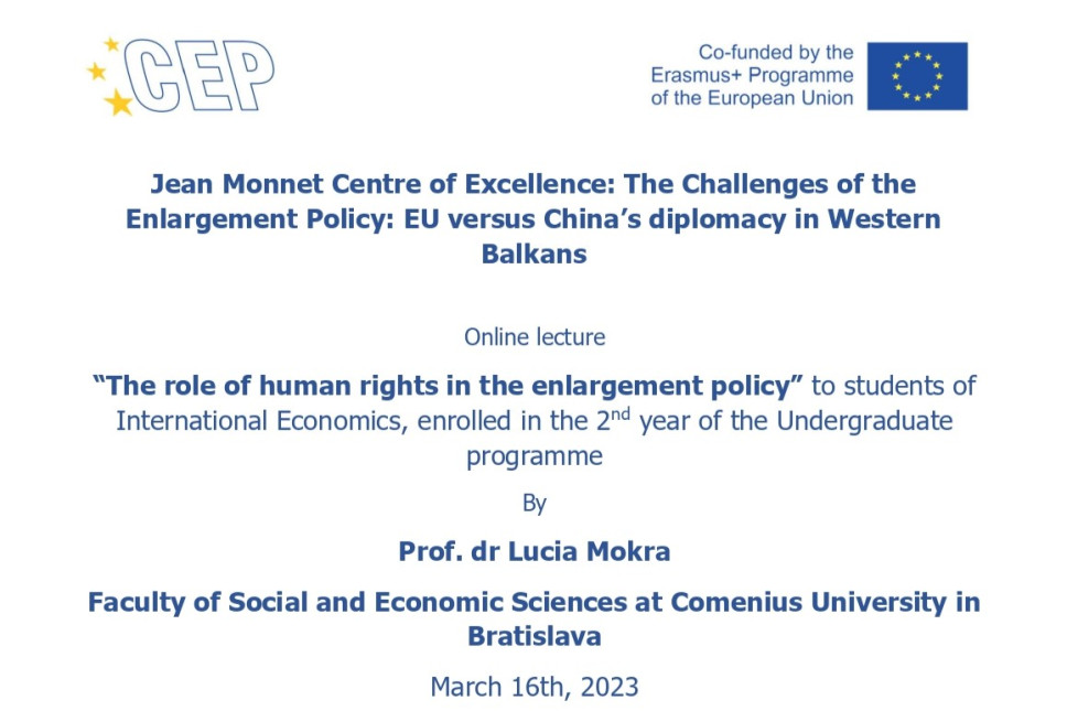 Lecture by prof. Lucia Mokrá to students of International Economics