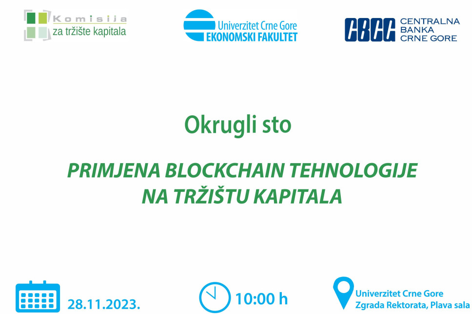 Okrugli sto - Primjena <span class="CyrLatIgnore">blokchain</span> tehnologije na tržištu kapitala 28. novembra 