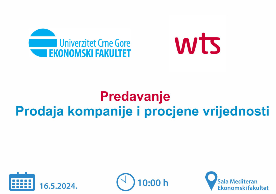 Prodaja kompanije i procjena vrijednosti - predavanje 16. maja na Ekonomskom fakultetu