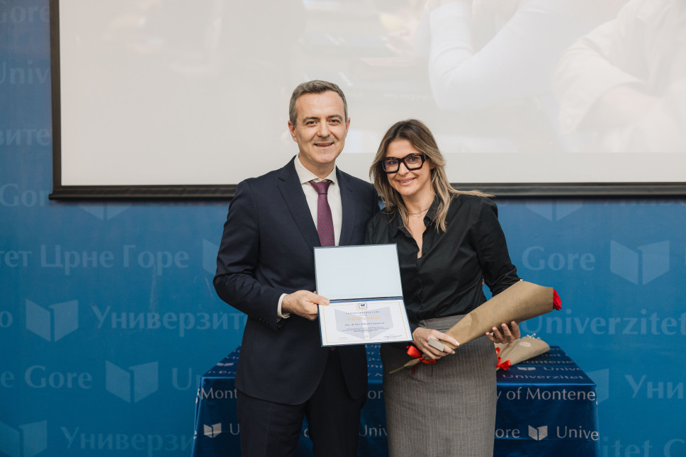 Doc. dr Ema Alihodžić Jašarović dobitnica priznanja Univerziteta Crne Gore za doprinos naučnoistraživačkom i stručnom radu