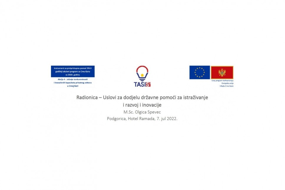 Workshop - Conditions for Granting State Aid for Research and Development and Innovation