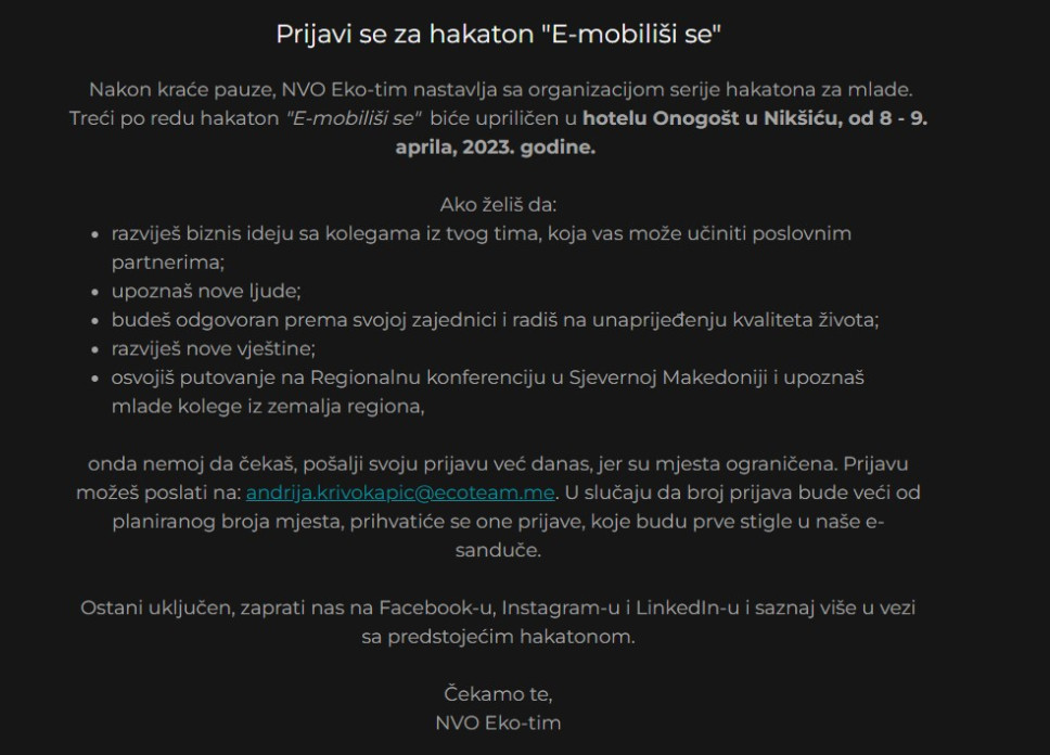 Prijavi se za hakaton "E-mobiliši se"