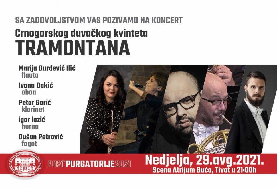 Koncert Crnogorskog Duvačkog kvinteta Tramontana 29. avgusta