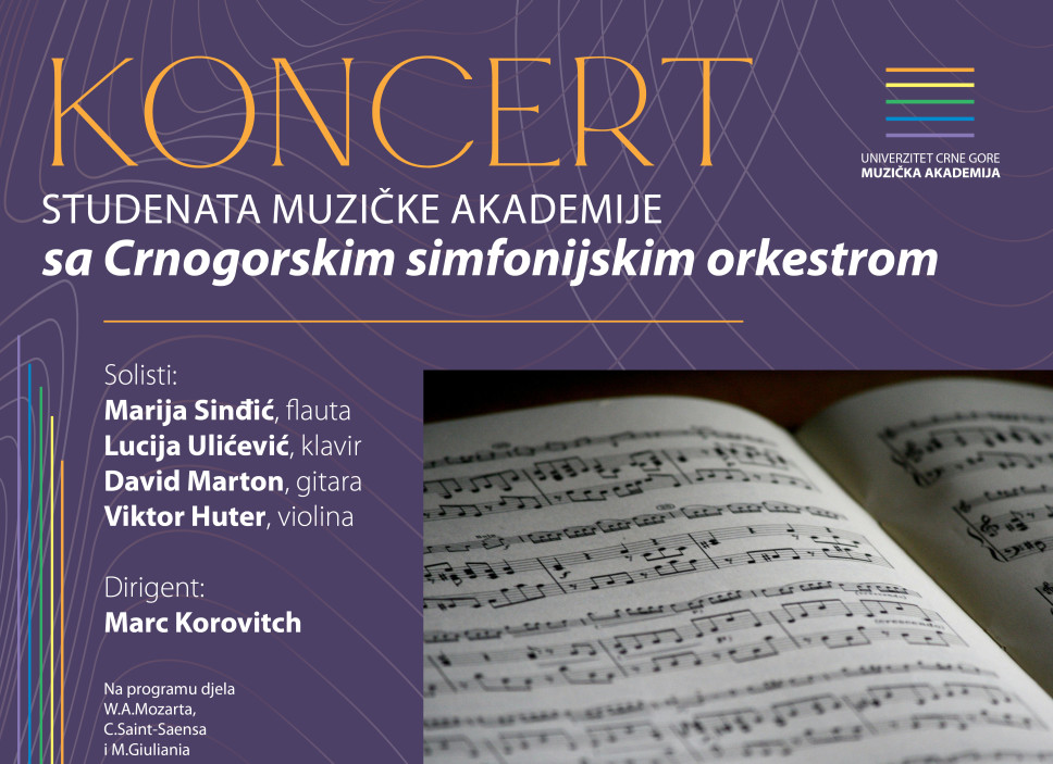 Poziv Muzičke akademije: Koncert studenata sa Crnogorskim simfonijskim orkestrom 26. juna
