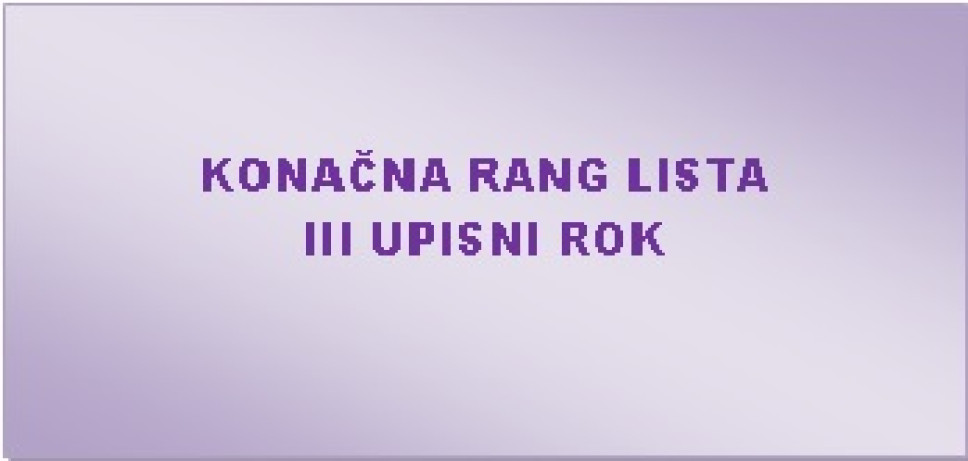 Konačna rang lista kandidata prijavljenih za upis na prvu godinu studija, III upisni rok AVG, 2019 godine