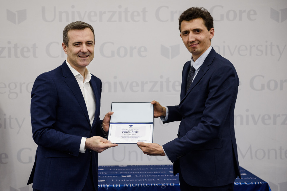 Associate professor Ilija Moric awarded with the Acknowledgment of the University of Montenegro  