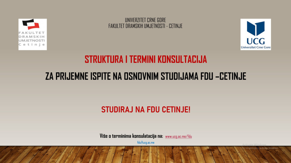 Stuktura i termini konsultacija za prijemne ispite na osnovnim studijama FDU - Cetinje