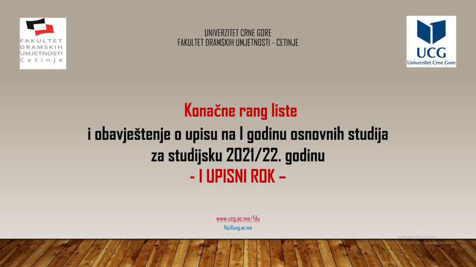 Konačne rang liste i obavještenje o upisu na I godinu osnovnih studija - I Upisni rok