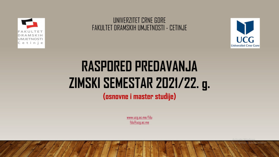 Raspored predavanja u zimskom semestru 2021/21. g. na osnovnim i master studijama FDU - Cetinje