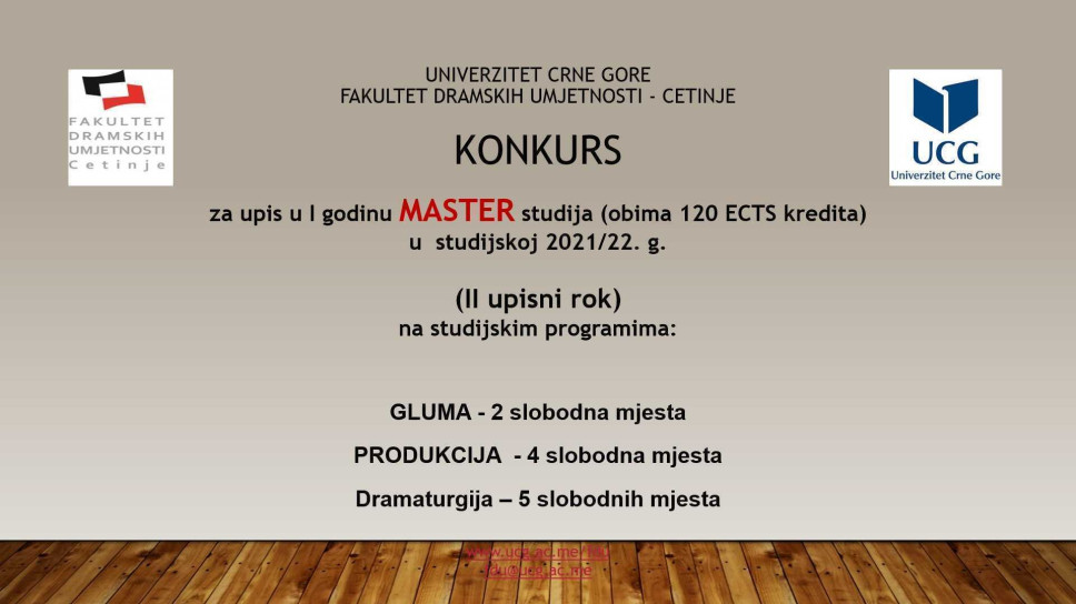 Konkurs za upis u I godinu MASTER studija, obima 120 ECTS kredita za studijsku 2021/22. g. na FDU - Cetinje (II upisni rok)