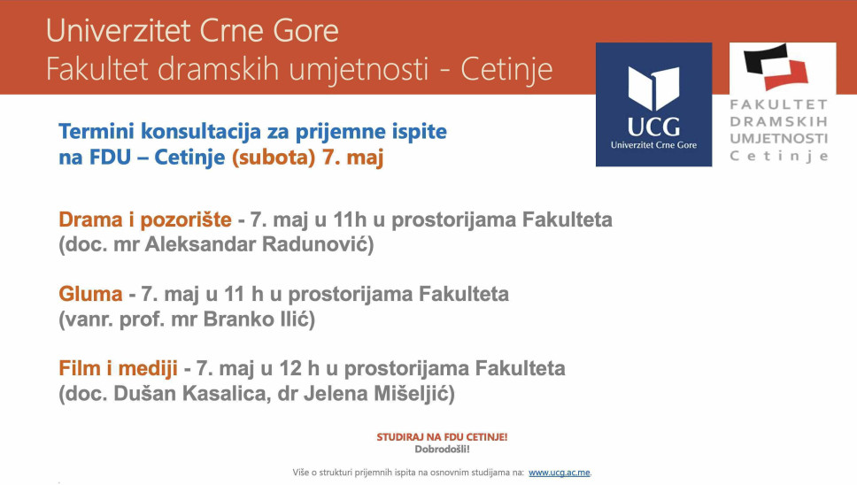 Termini konsultacija za prijemne ispite - subota 7. maj