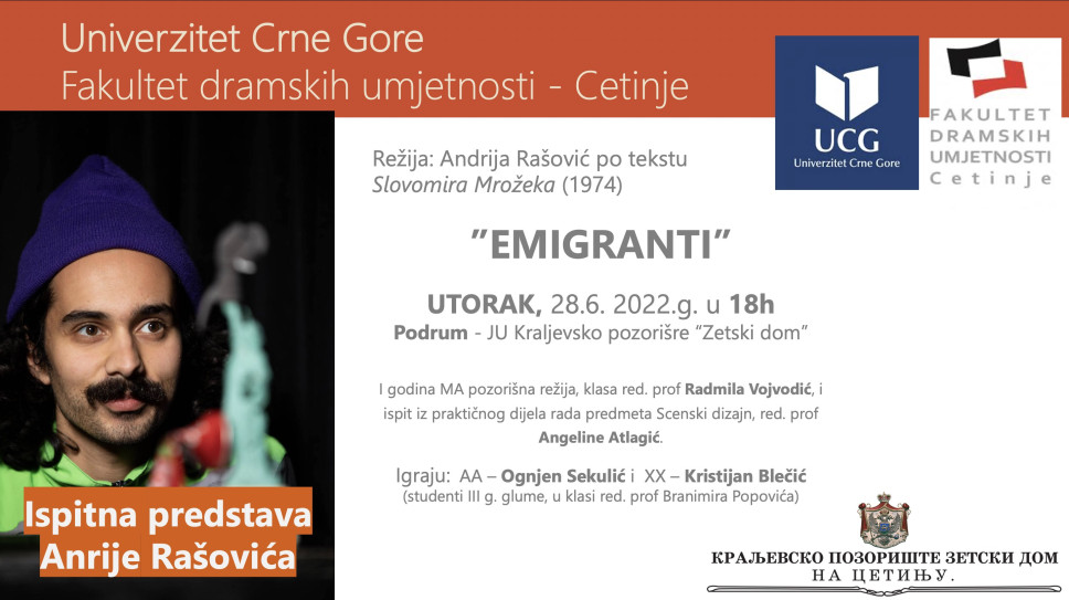 Premiere of Andrija Rasovics Exam Play Tonight at the Zeta Home