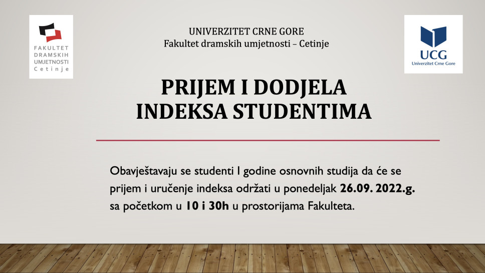 Prijem i dodjela indeksa brucošima na FDU - Cetinje