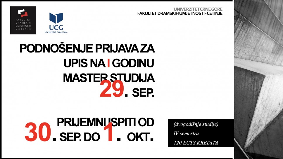 Submission of applications and admission exams for master studies at FDA - Cetinje