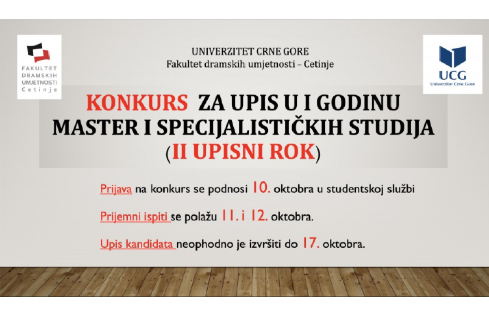 Konkurs za upis u I godinu master i specijalističkih studija (II upisni rok)