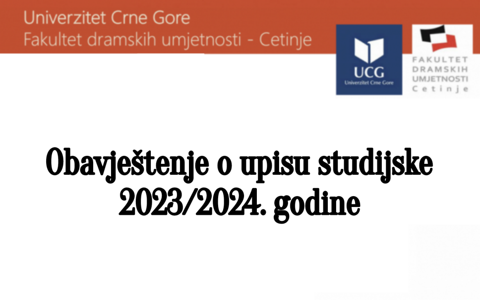 Obavještenje o upisu studijske 2023/2024. godine