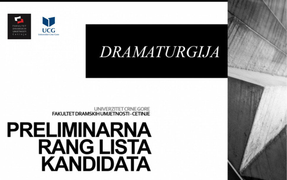 Preliminarna rang lista kandidata na MASTER studijama - studijski program DRAMATURGIJA