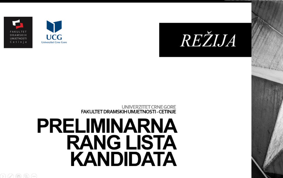 Preliminarna rang lista kandidata na MASTER studijama - studijski program REŽIJA