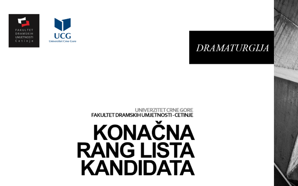 Konačna rang lista kandidata na MASTER studijama - studijski program DRAMATURGIJA