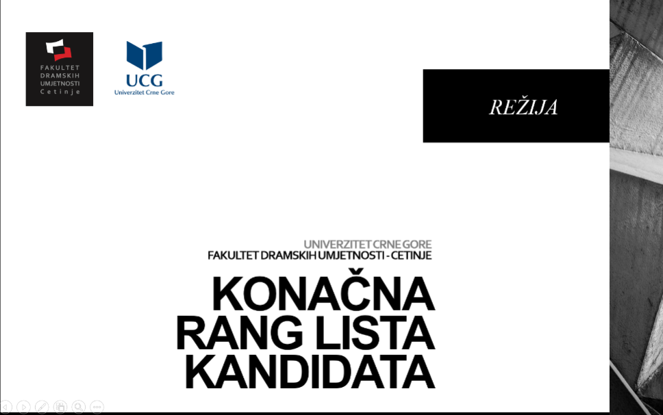 Konačna rang lista kandidata na MASTER studijama - studijski program REŽIJA