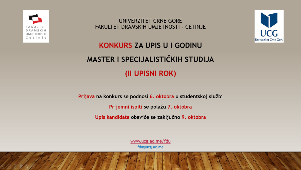 Konkurs za upis u <span class="CyrLatIgnore">I</span> godinu master i specijalističkih studija-<span class="CyrLatIgnore">II</span> upisni rok