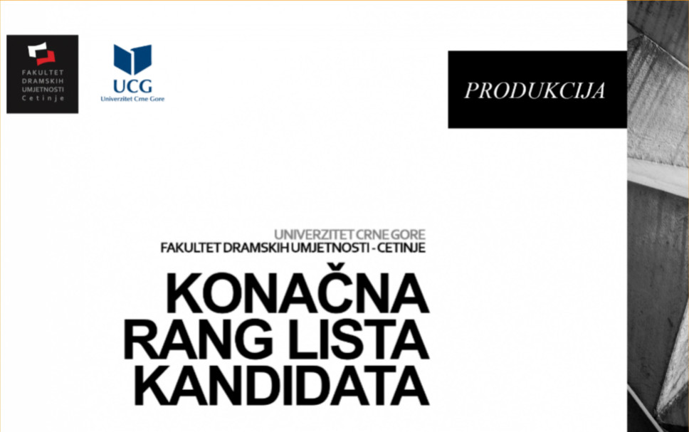 Konačna rang lista kandidata na master studijama - studijski program Produkcija (<span class="CyrLatIgnore">II </span> upisni rok)