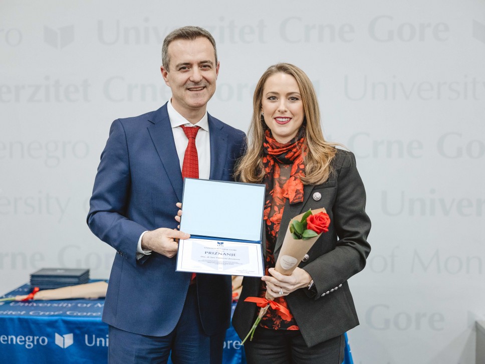Assistant Professor Dr. Sara Vujošević Jovanović - recipient of the annual award of the University of Montenegro