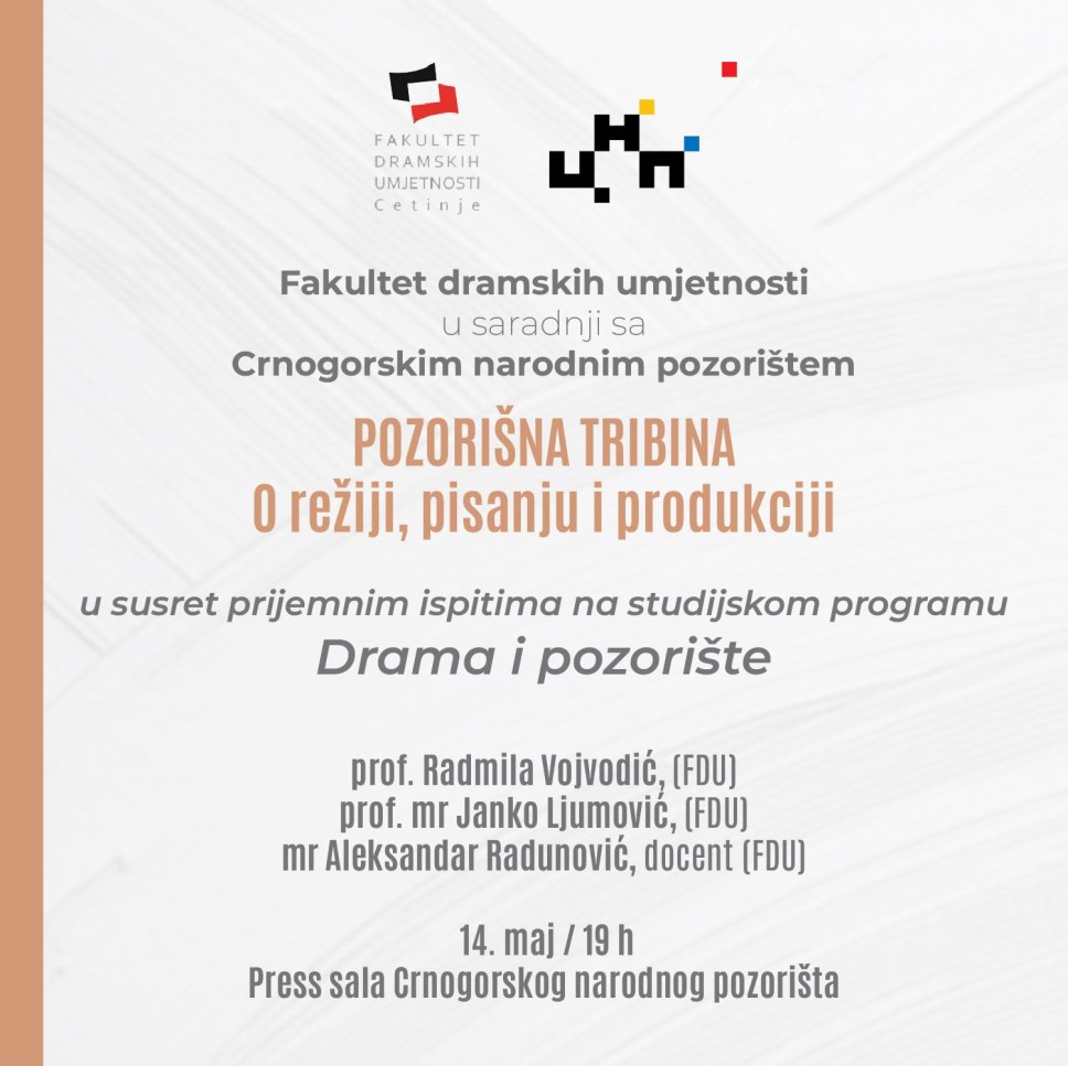 POZORIŠNA TRIBINA: O režiji, pisanju i produkciji, 14. maja u 19 h u Press sali CNP-a