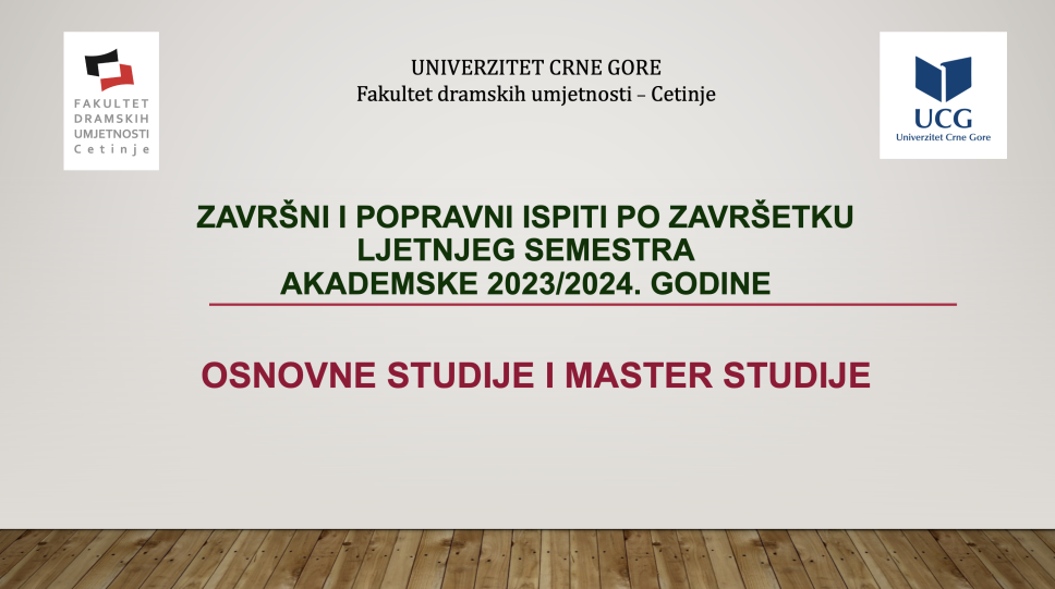 Raspored završnih i popravnih ispita -  ljetnjeg semestra akademske 2023/2024. g.