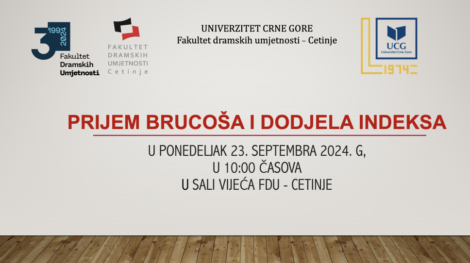 Prijem brucoša i dodjela indeksa u ponedeljak 23. septembra 