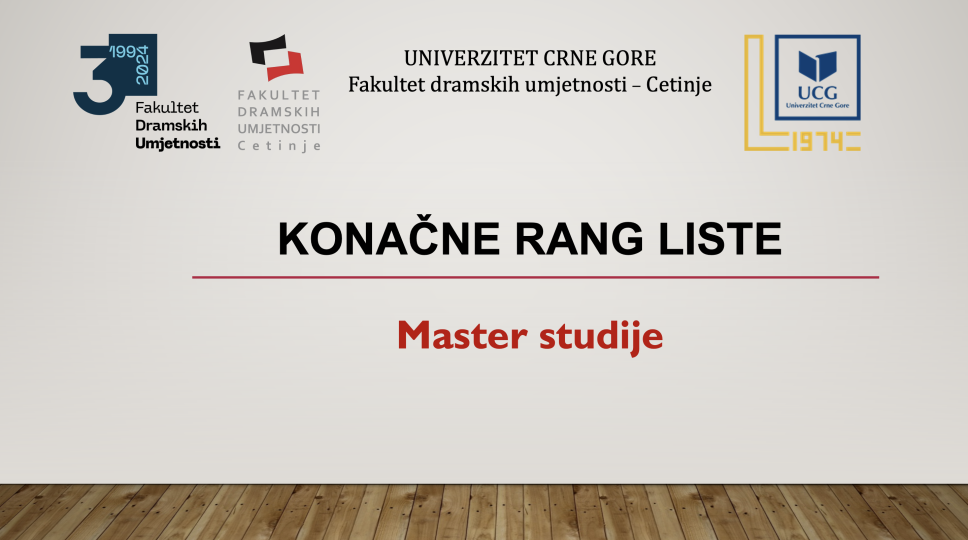Konačne rang liste kandidata i I upisnom roku na  MASTER studijama