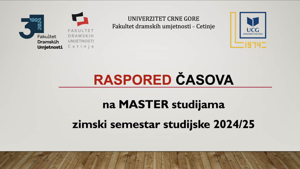 Raspored predavanja i vježbi na master studijama u zimskom semestru 2024/25.g.