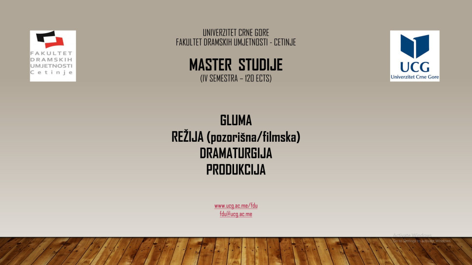 Tabelarni prikaz kurikuluma MASTER studija na FDU - Cetinje