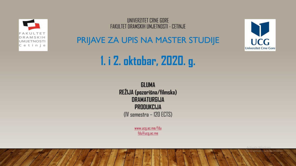 Prijave za upis na MASTER studije FDU - Cetinje 1.i 2. oktobra  