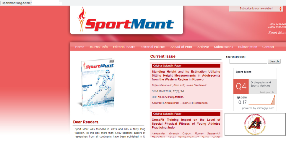Oktobarsko izdanje naučnog časopisa "Sport Mont" objavljeno