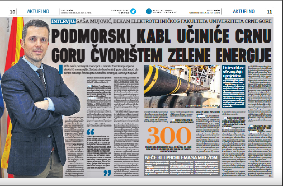 Intervju dekana Elektrotehničkog fakulteta prof. dr Saše Mujovića za Dnevne novine