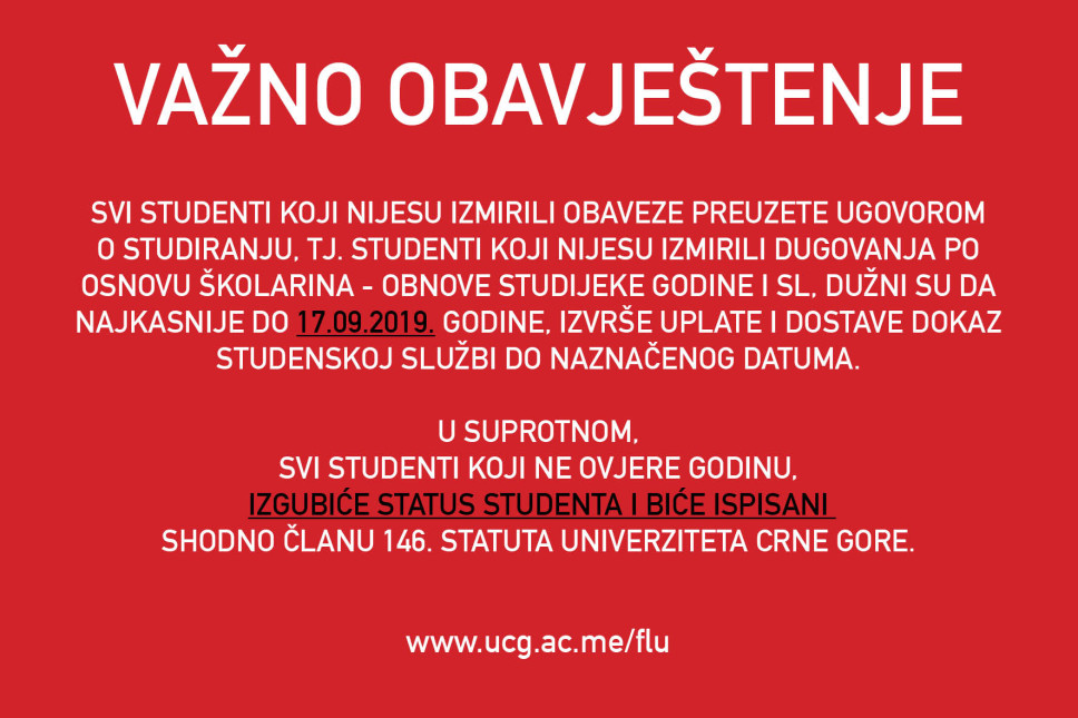 Važno obavještenje