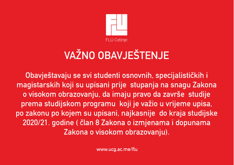 OBAVJEŠTENJE / Završetak studija po starom sistemu